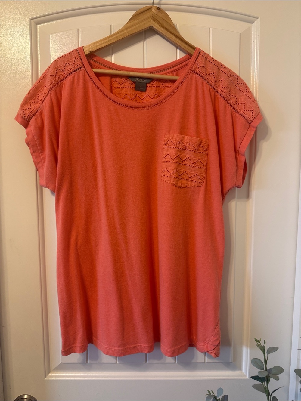 Natural Reflections Coral Eyelet Sleeve & Pocket Tee